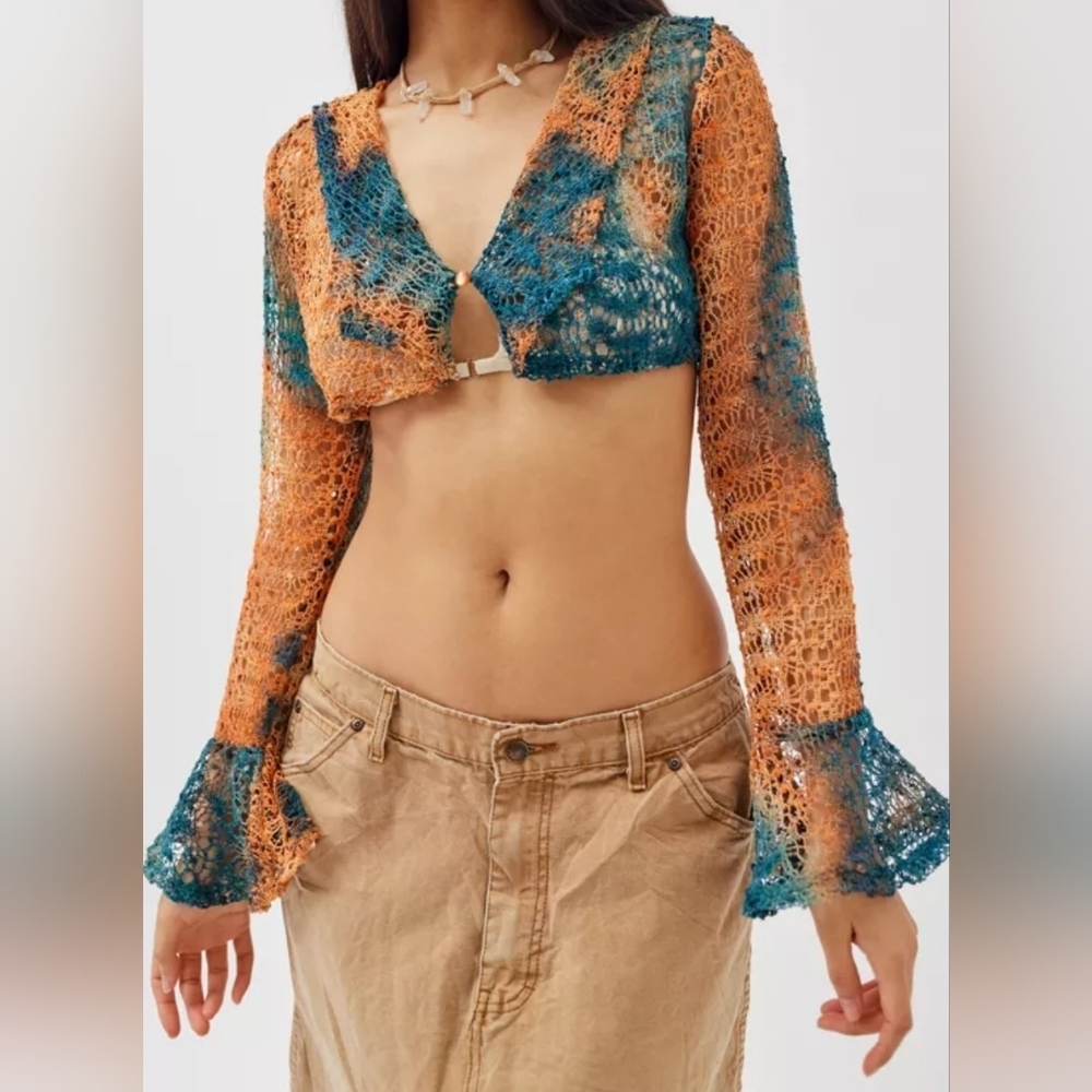 💕Urban Renewal‎ Remnants Crochet Button Front Shrug Multicolor Womens Size S